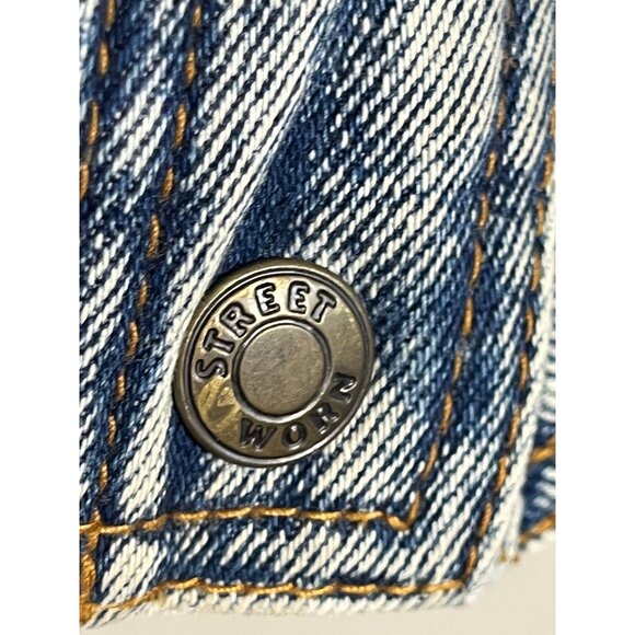 Vintage Acid Wash Denim Jean Bomber Jacket Blue 10 Flannel Plaid 80s Y2K Preppy - Picture 5 of 16